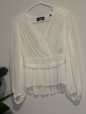 The Kooples semi sheer white Pleated peplum faux wrap Blouse